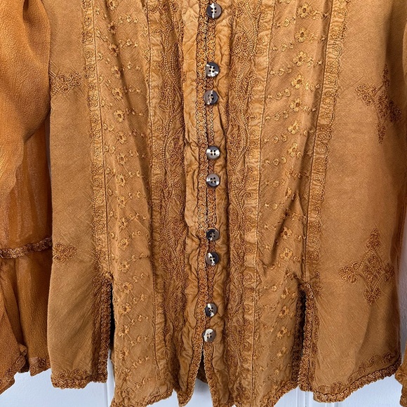 Vintage Braja Women's Mustard Bohemian Embroidered Button Down Top - Picture 3 of 11